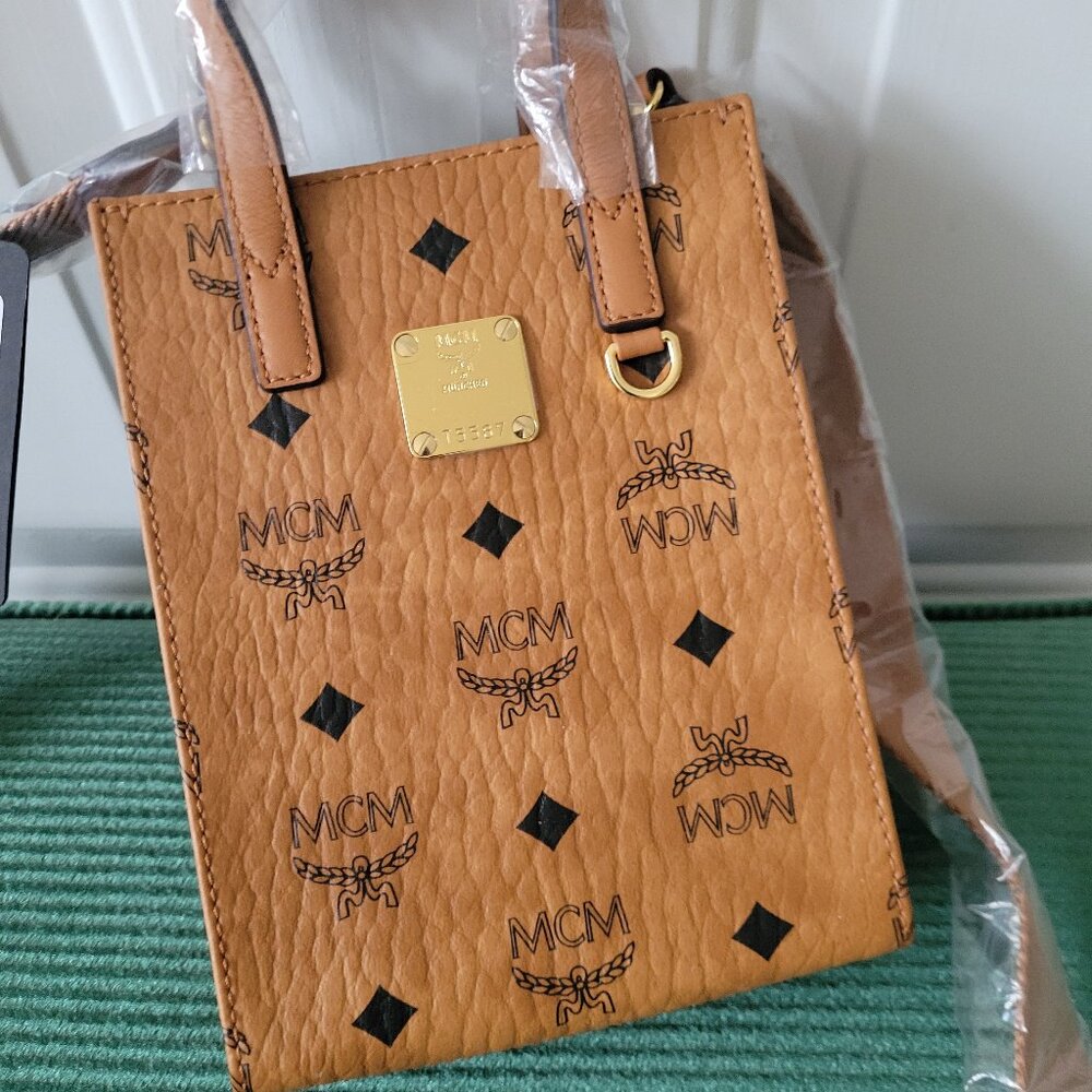 Designer Brand New MCM Cognac Leather Mini Tote